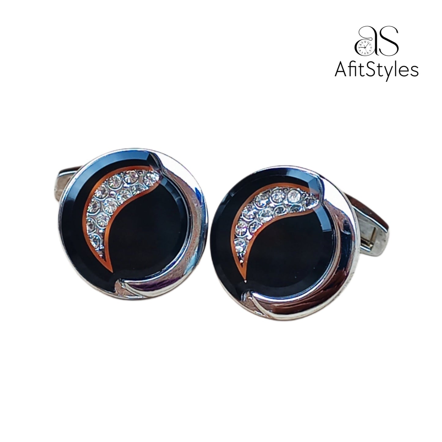 CL 5004 AfitStyles CUFFLINKS crescent beaded for Gentlemen with box